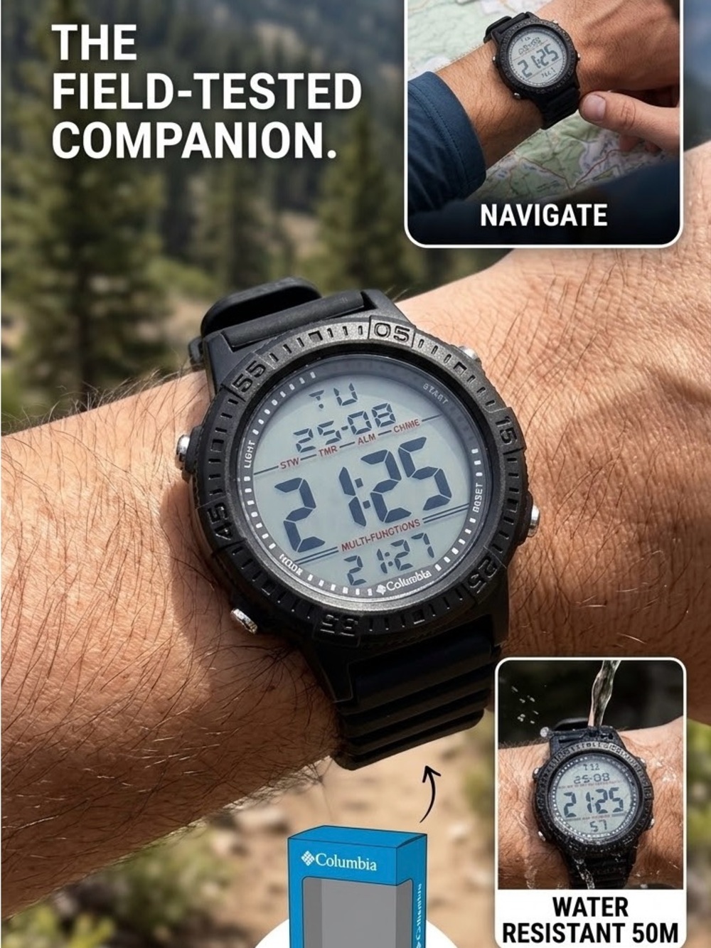 Columbia Exclusive Peak Patrol Quartz Digital Dial Black Strap Watch CSS14-001